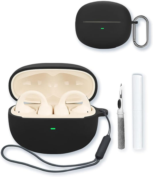 Case for Baseus Bowie MC1 Open Ear Clip-On Earbuds,Soft Protective,BOVUGAC Silicone Case Cover with Keychain & Cleaning Kit & Lanyard for Baseus Bowie MC1 Earbuds-Black
