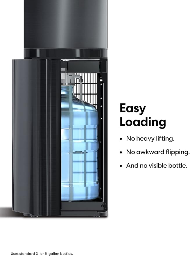 Brio Moderna Bottom Load Water Cooler Dispenser - Tri-Temp, Adjustable Temperature, Self-Cleaning, Touch Dispense, Child Safety Lock, Holds 3 or 5 Gallon Bottles, Digital Display and LED Light