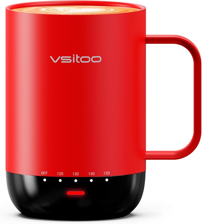Vsitoo S3 Pro 16oz Self Heating Coffee Mug with AI Auto-Sensing, Smart Rechargeable Heated Mug Warmer 120-150℉, IPX7 Waterproof Temperature Control, Gift for Men Women - Red