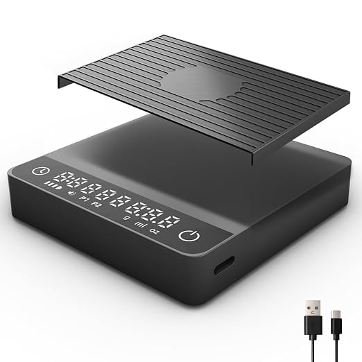 Mini Coffee Scale with Auto Timer, Rechargeable Espresso Scale 2kg/0.1g High Precision, Auto Timer & Gravity Sensing, Digital Kitchen Scale for Pour-Over Coffee, Portable with USB-C (Black)