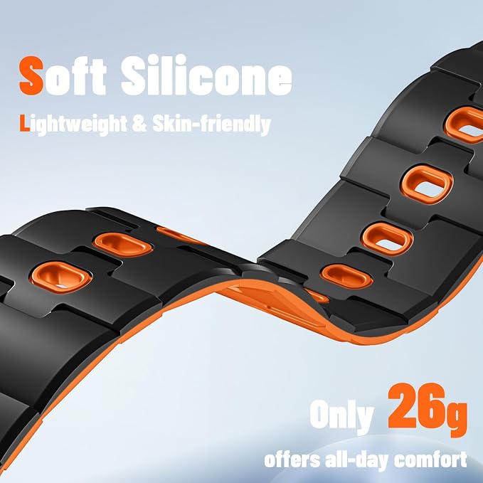 Bandletic Strong Magnetic Bands Compatible with Samsung Galaxy Watch 7/FE/6/5/4 Band 40mm 44mm/Galaxy Watch 5 Pro 45mm/Watch 6 4 Classic 42mm 46mm 43mm 47mm, 20mm Silicone Strap for Women,Black/Orange