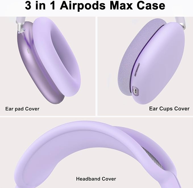Silicone Case Cover for AirPods Max Headphones, Ear Pad Case Cover/Ear Cups Cover/Headband Cover for AirPods Max 2/1 (2026/2024/2020)(USB-C/Lightning), Accessories for Apple AirPod Max 2, Pastel Lilac