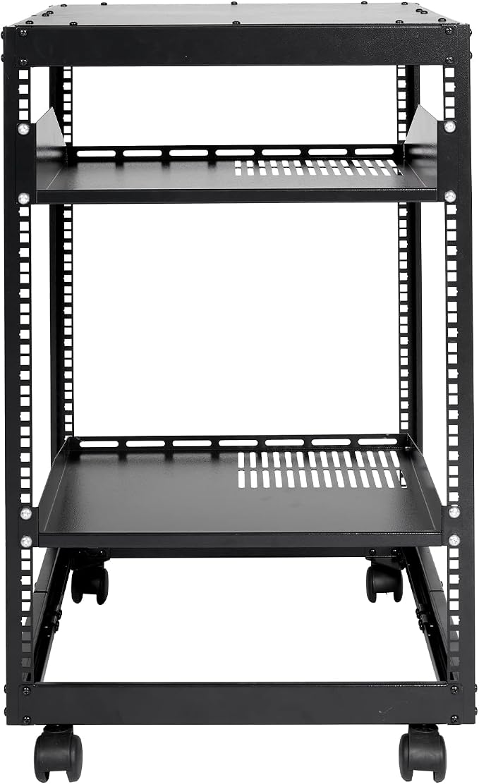 VEVOR 15U Open Frame Server Rack, 23''-40'' Adjustable Depth, Free Standing or Wall Mount Network Server Rack, 4 Post AV Rack with Casters, Holds All Your Networking IT Equipment AV Gear Router Modem