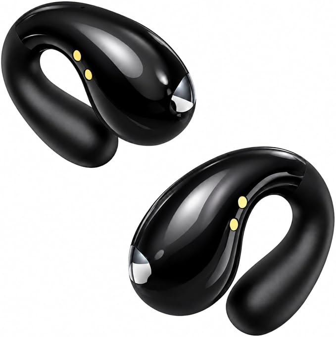 Boytond Ultra Open Ear Earbuds - Comfortable Clip-On Bone Conduction Earbuds, Over-The-Ear Open Headphones with Waterproof Build for Running, Gym Workouts, and Outdoor Sports, Obsidian Black