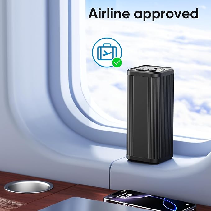 Laptop computer with AC power interface, 100W Type-C PD 65W fast charging type, featuring input and output functions, 2 USB-A outputs (QC3.0 18W), suitable for business travel and outdoor activities.
