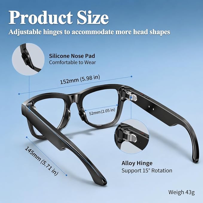 AI Smart Glasses with 8MP 4K Camera Glasses, 2026 1200P Video Recording Glasses for Women & Men, 139 Languages Real-Time Translation, Voice Assistant, Open-Ear Audio for Travel, Meetings & Vlogging