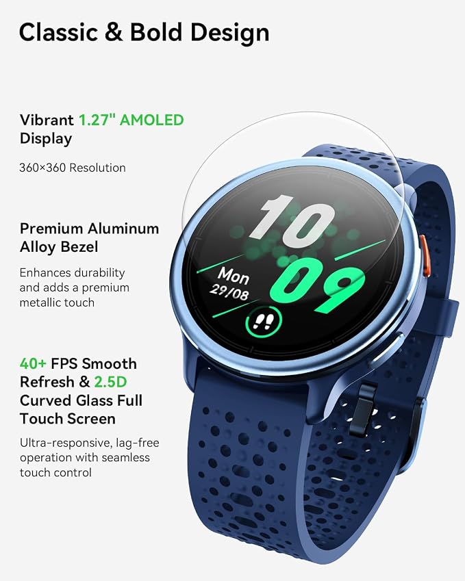 Quican Smart Watch for Women & Men, Compatible with iPhone & Android | Fitness Tracker with Bluetooth Calling, AMOLED Display, Heart Rate & Sleep Tracking, 2 Bands, Perfect Smart Gift