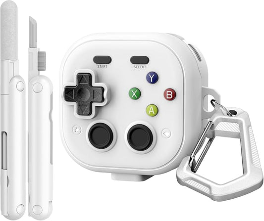 TiMOVO Case for Galaxy Buds 4 & Galaxy Buds 4 Pro (2026), Hard Shell Game Console Protective Cover for Samsung Buds 4 Pro with Secure Lock Clip, Cleaner Kit & Keychain, White