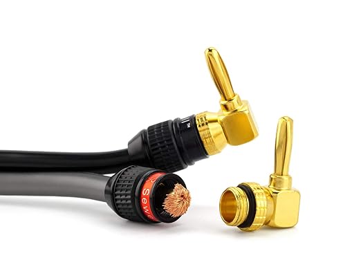 Sewell Deadbolt Right-Angle Banana Plugs, 6 Pairs Quick Connect Gold Plated Speaker Plugs 90 Degree
