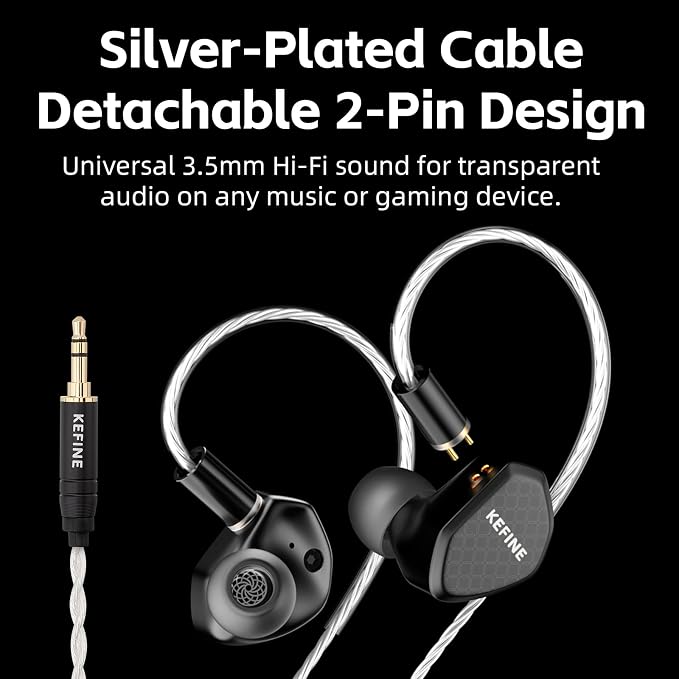 Klean Hi-Fi in Ear Monitor, Wired Gaming Earbuds, 10mm DLC Diaphragm Dynamic Driver, Wired Earphones, Interchangeable Tuning Nozzles, HiFi IEM for Audiophile, Musician & Gaming(Black, 3.5mm)