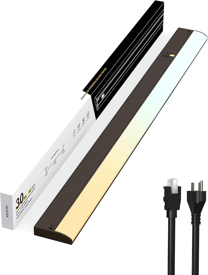 Hardwired Under Cabinet Lighting, 30 inch 3CCT with Triac Dimmable, 20W Linkable Under Counter Lights for Kitchen, CRI 97, 240 LED 1700 Lumen Under Cabinet Lights with 2 Cord, Brown