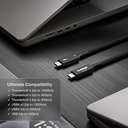 CalDigit Thunderbolt 5 Pro Braided Cable - 120Gbps 240W Power Delivery, Compatible with Thunderbolt 3, 4, USB4 Type C, MacBook Pro, iMac, iPhone 17 Max, Black (0.5m/1.64ft/19.685")