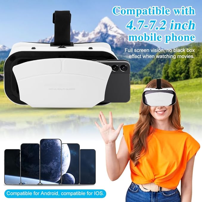 Virtual Reality Goggles, 3D VR Glasses Adjustable VR Headset with Wide Angle Lens for Movies Games, Anti-Blue Eyes Protected- Universal Virtual Reality Goggles Set for Beginners
