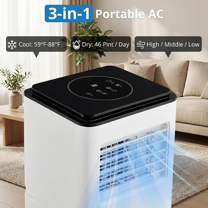 Portable Air Conditioners, 10000 BTU Portable AC, Cools up to 450 Sq. Ft 3-in-1 Mobile AC for Room with Dehumidifier Fan Sleep Mode, 24H Timer, Remote Control, and Window Installation Kit Included