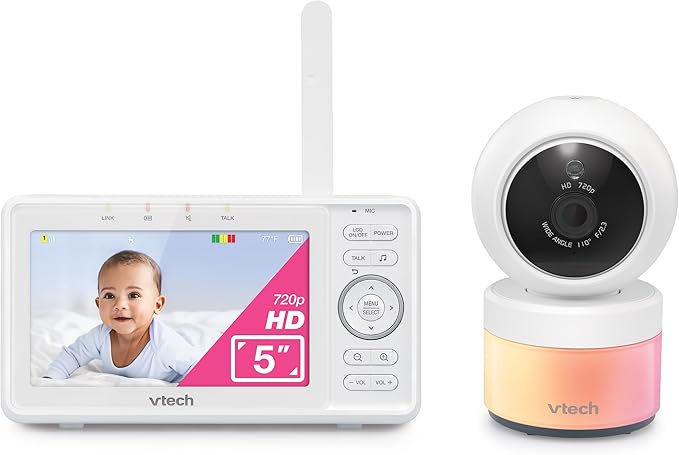 VTech Video Baby Monitor VM5263, 5" HD LCD, Pan-Tilt-Zoom, White