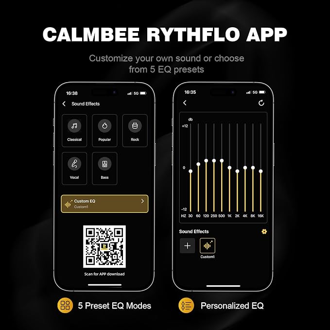 Calmbee Hybrid Active Noise Cancelling Headphones, Bluetooth 5.4 Headphones Wireless Over Ear with Mic for Clear Calls, Hi-Res Audio, 90H Playtime, Transparency, Deep Bass, Dongle Connect, Custom App | Bluetooth 5.4, Clear Mic Calls, Hi-Res Audio, 90H ...