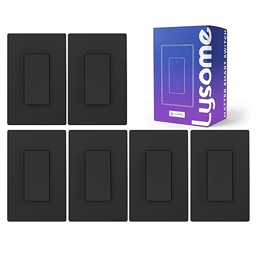 Matter Smart Light Switch, Voice Control Smart Wall Switches Compatible with Alexa & Google Assistant, Timer Schedule, Neutral Wire Required, Single Pole, 2.4GHz Wi-Fi, Black, 6 Pack