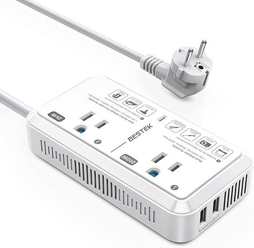 BESTEK 2000W Voltage Converter US to Europe, 220V to 110V Step Down Transformer for European Travel, Type-C Power Converter Adapter for EU/DE/FR/IT/ES