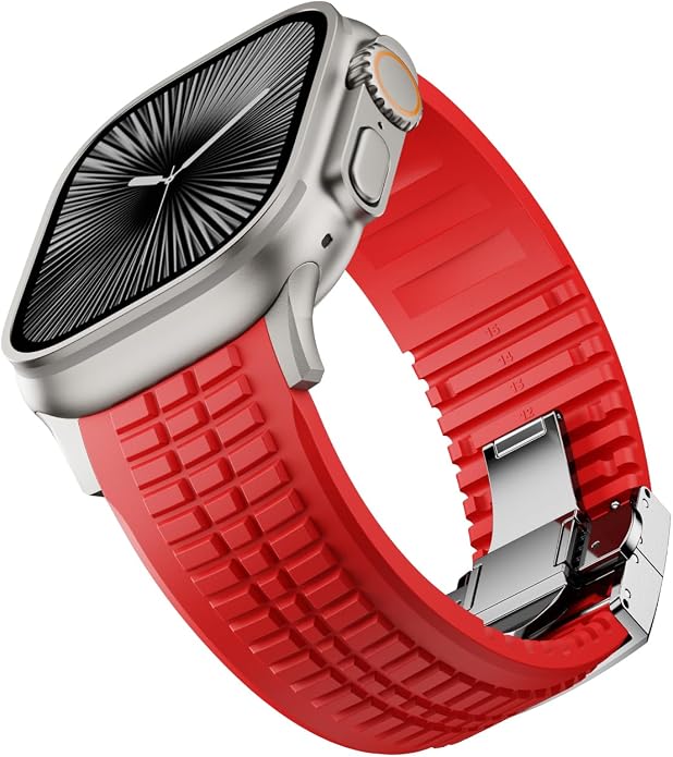 Silicone Watch Band Compatible with iWatch Ultra 2 / Ultra/Series 10 9 8 7 (44mm 45mm 46mm 49mm), Sport bands with Folding buckle, Rugged Heavy Duty Modern Design for Men