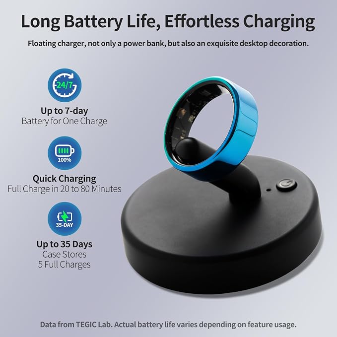 Mirlray Smart Ring for Women & Men, Smart Ring Health Tracker, Blood Oxygen & Heart Rate Monitor, Long Lasting Battery Sleep Ring, Waterproof Fitness Ring (Ti-Blue, 10)