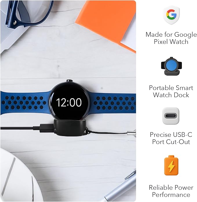 Wasserstein On-The-Go Charger Compatible with Google Pixel Watch 4 (41mm & 45mm) - Proprietary Charging Solution to Protect Battery Health - Made for Google - NOT Compatible with Pixel Watch / 2/3