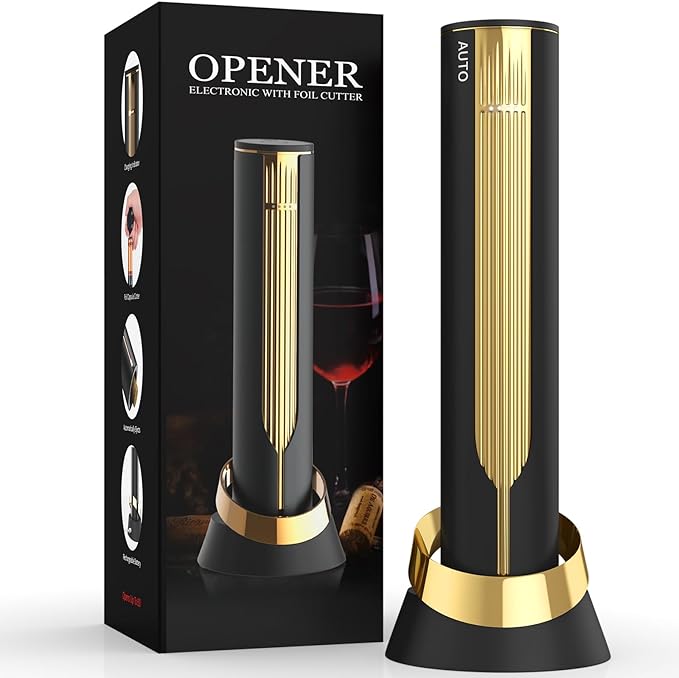 Newise Rechargeable Electric Wine Bottle Opener with Charging Base & Foil Cutter, Luxury Wine Lovers Gifts for Women Men - Gold & Black