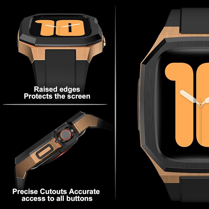 Luxury Metal Case with Band Compatible for Apple Watch 44mm 45mm 46mm 49mm,Men Rugged Protective Bumper Cover with Soft Silicone Strap for iWatch Series 11/10/9/8/7/6/SE3/SE2/SE/5/4 and Ultra 3/2/1 49mm