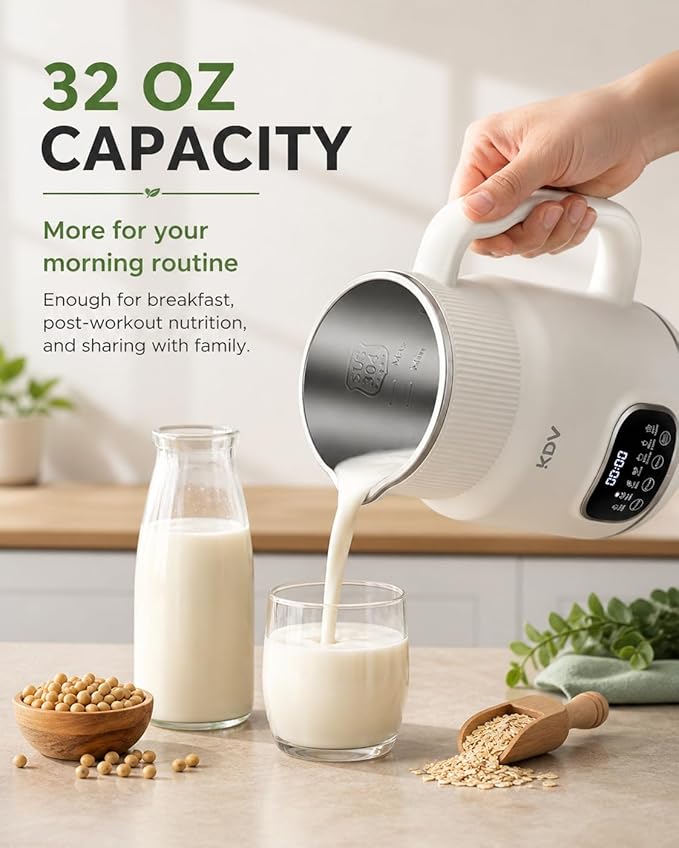 KDV Nut Milk Maker Machine, 8-in-1 Multifunction Soy Milk Maker with Stainless Steel, Homemade Soy, Almond, Oat, Coconut, Plant Based & Non-Dairy Beverages, 24H Delay Start, Keep Warm, Auto Clean
