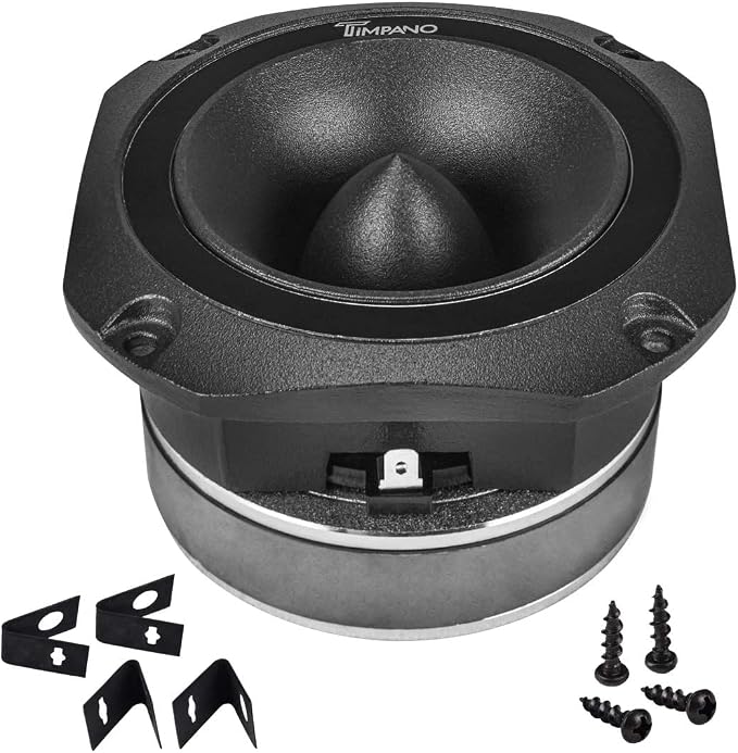 Timpano Super Tweeter 4 Inch TPT-ST25 Black, 8 Ohm, 900 Watts Max, 107 dB, 1.5 in Voice Coil, HIgh Sensitivity, Slim Profile Bullet Tweeters Speakers for Pro Audio (Pair)