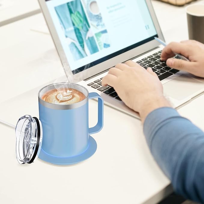 Smart Temperature Control Coffee Mug for Desk,Heated Cup with 10H Auto Shut-Off, USB Powered Mug Warmer Set (12oz-Sky Blue)