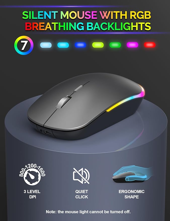 Wireless Keyboard and Mouse, 15 Backlit Effects, Slim Rechargeable Keyboard & Mouse Combo with Phone Holder, Light Up Keys, Lag-Free USB-A & C Cordless Set for PC, Laptop, Windows- by SABLUTE