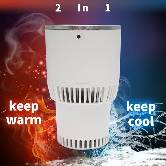 Auto Car Cup Holder Heating Cooling Drinks Smart Cooler Warmer Heater for Coffee Beverage Milk (White with Silver)