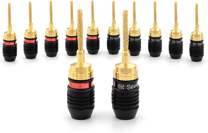 Deadbolt Flex Pin Banana Plugs for Spring Loaded Speaker Terminals, 6 Pairs Gold Plated Plugs