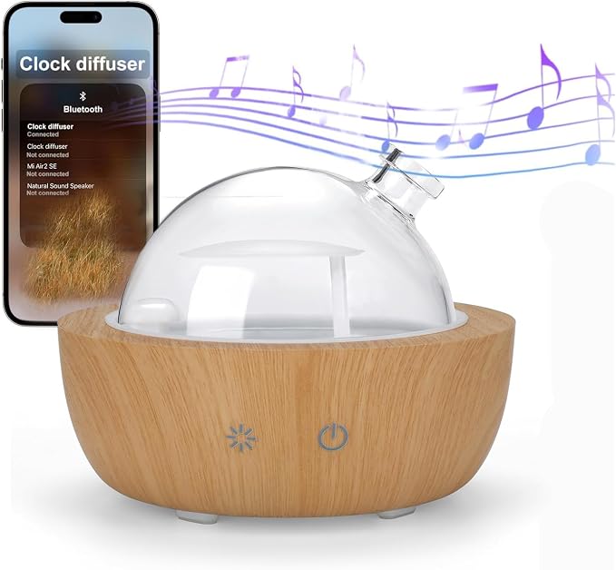 200ml Glass Essential Oil Diffusers for Home, Wood Grain Base Humidifier, Bluetooth Speaker,2025 Upgrade Aromatherapy Diffuser,Aroma Diffuse with Music Player