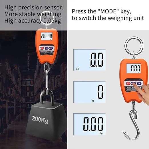 Digital Luggage Scales, 200kg/440lb Portable Mini Crane Scale LCD Display with Backlight Electronic Industrial Scale (Color : Svart, Size : 200kg/0.1kg(Svart)