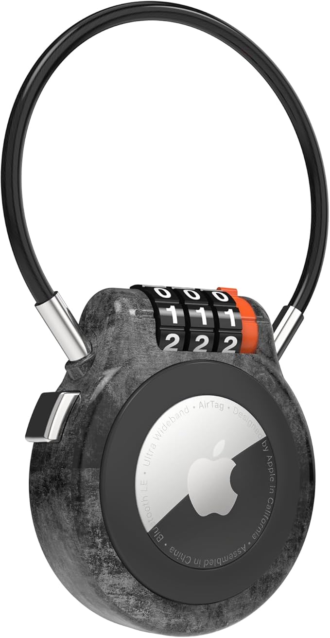 AirTag Holder with Combination Lock, Metal AirTag Lock Case Compatible with Apple Finder, Secure Tracker Tag Case Mount for Luggage, Suitcase, Backpack, Car, Outdoor Travel Gear Tracking