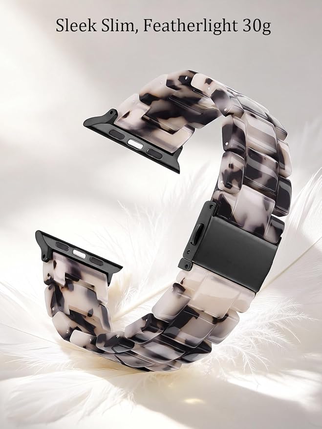V-MORO Resin Bands Compatible with Apple Watch 42/40/41/38mm Series 11/10/9/8/7 Fashion Lightweight Strap Bracelet Compatible for iWatch Series SE/6/5/4/3/2/1(Tortoise Stone Flower-Black)