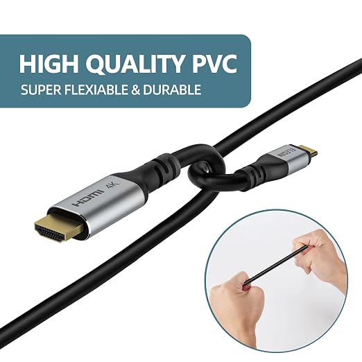 Elecan USB C to HDMI Cable 50 Ft, 4K@60Hz HDR, Double Chips Gold-Plated High-Speed USB 3.1 Type-C to HDMI 2.0 Cord Thunderbolt 3/4 Compatible Galaxy MacBook Pro/Air iPad Pro Surface Dell HP + 5 Ties
