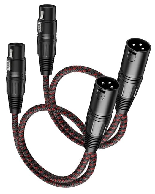 XLR Cables 2 ft 2 Pack, Premium XLR Male to Female Microphone Patch Cables 3 Pin Mic Cords DMX512 Cable Compatible with Speakers, Mixer, Stage Light