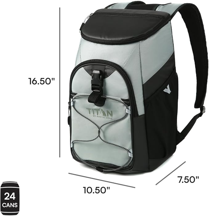 Titan by Arctic Zone Backpack Cooler, Insulated Soft Sided Bag with Leak Proof Lining and Padded Straps, for Lunch, Picnic, and Travel, 24 Can Capacity