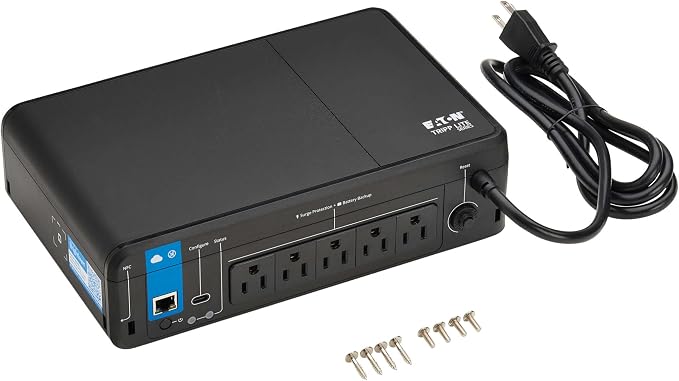 Tripp Lite Cloud-Connected 850VA UPS Battery Backup and Surge Protector, Remote Management & Monitoring, 450W, 5 Outlets, Computer UPS, Wall Mount Option, 5ft Cord, 3-Year Warranty (BC850RNC)