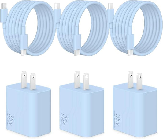 GUUSMART 35W Type C Fast Charger Compatible with iPhone 17 16 15 Charger Fast Charging, 3-Pack USB C Charger Block Type C Chargers 6 FT Type C to C Cable for IP 17 Pro Max/16/15 Series-Blue