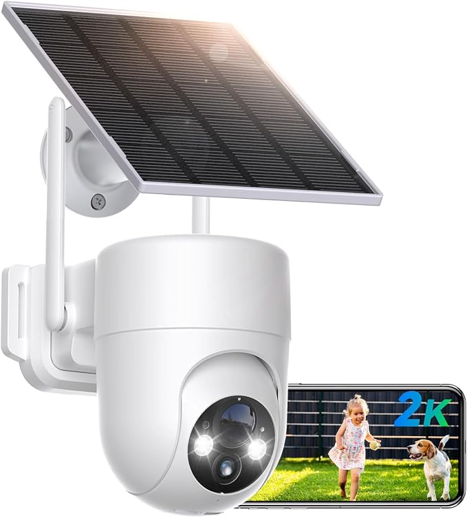 LIWAN Solar Camera Outdoor Wireless, 2.4G WiFi Security Cameras for Home Security, Surveillance Camera Outside with Solar Panel, 2K Color Night Vision, 360°PTZ, PIR Detection, 2-Way Talk