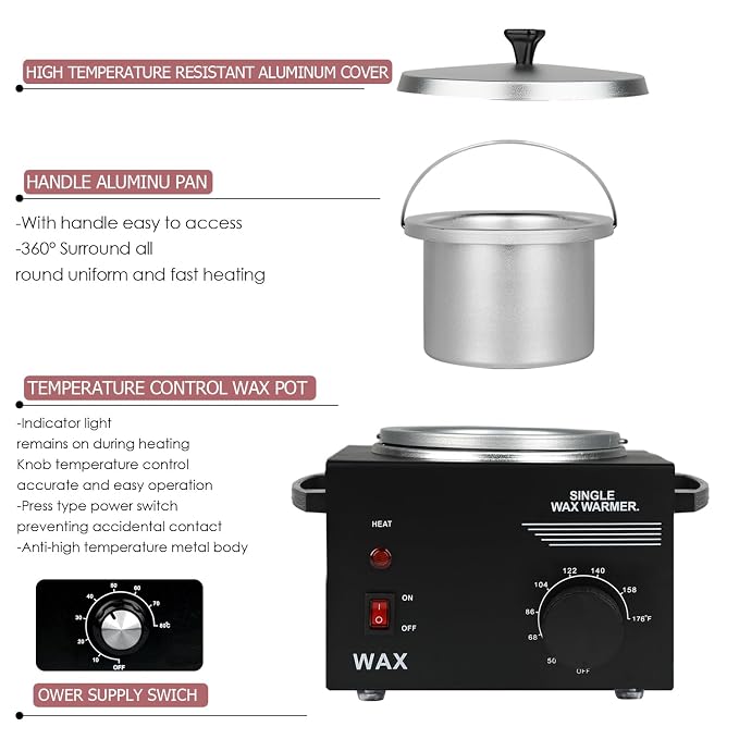 Wax Machine with Hair Removal Kit: Hard Wax Pot, Body Wax Melt Warmer, and 50 Applicator Sticks