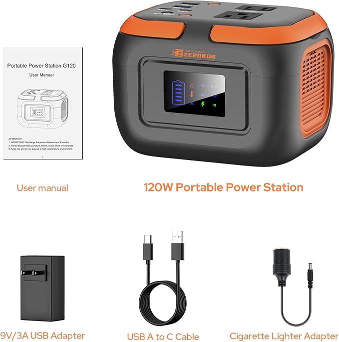 Portable Power Station 120W, Power Bank with AC Outlet, Portable Generator 97.6Wh External Battery Power Pack with USB C Input for Camping Home Van Life Adventure Backup