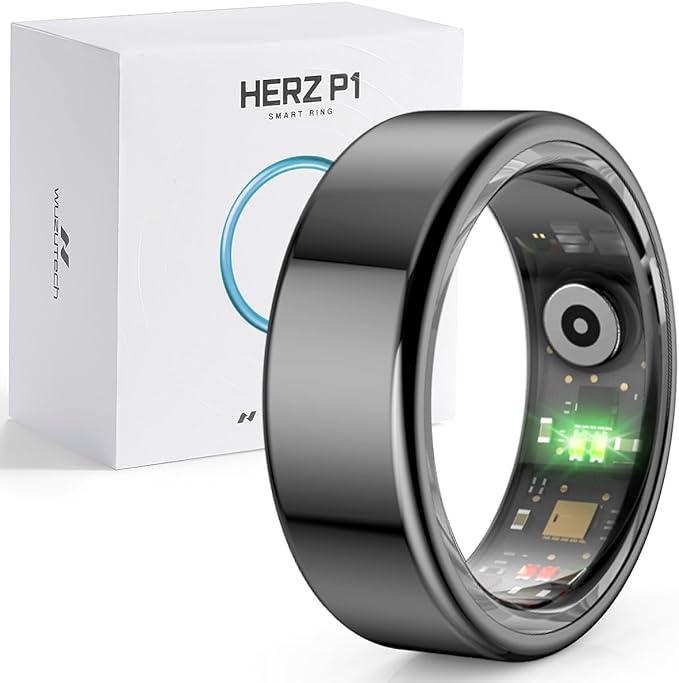 Herz P1 Smart Ring for Women & Men - (Size 8) 24/7 Health Metrics Fitness Ring, Tracks 20+ Biometrics, 6 Day Battery Life, Waterproof Stainless Steel, Free APP for iOS Android, No Subscription