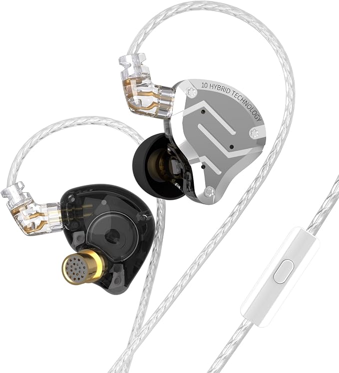 KZ ZS10 Pro Gaming Earbuds, 4BA 1DD Gaming Wired Earbuds with Mic, IEM Headphone Multi Driver HiFi Monitor Headphones, KZ in Ear Earphoner with 2PIN IEM Cable, All in One Button (Black with Mic)