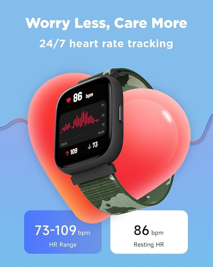 BIGGERFIVE Smart Watch for Kids, 1.8" Fitness Tracker Watch Pedometer, Heart Rate, Sleep Monitor, IP68 Waterproof, Calorie Step Counter, Puzzle Game with/without APP for Girls Boys Teen 5-16, 2 Straps