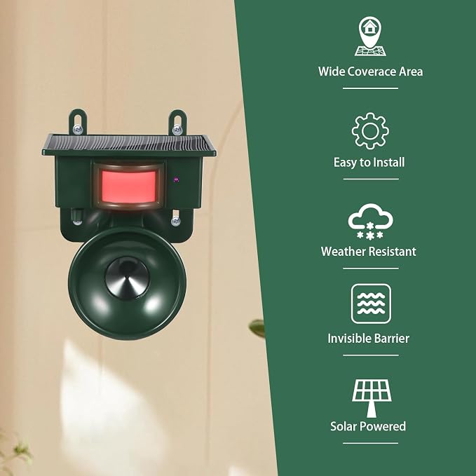 2026 Upgraded Ultrasonic Bird Repeller Solar Powered Outdoor Motion Activated Bird Pigeon Deterrents for Outside Woodpecker Goose Repellent Devices for Rooftops Porch Patio Balconies