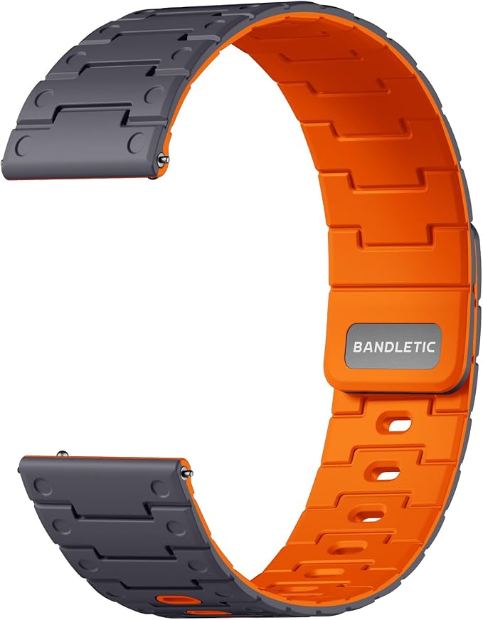Bandletic Watch Band, Quick Release Silicone Watch Strap for Men Women, Replacement Bands Width 20mm Magnetic Straps Breathable Soft Compatible with Garmin Venu Sq 2 Watch Band, Spacegray/Orange